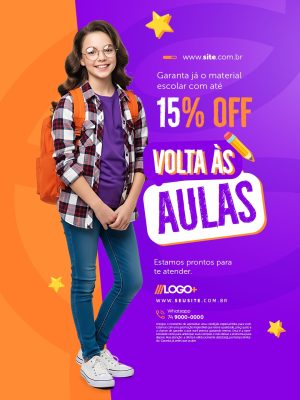 Papelaria Volta às Aulas 15% Off Material Escolar PSD Editável