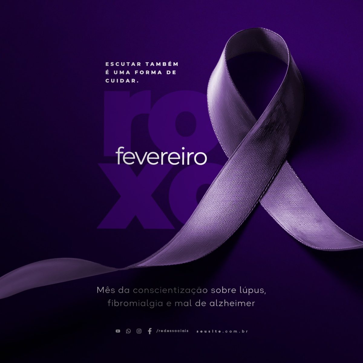 Fevereiro Roxo Mês da Conscientização Laço Roxo PSD Editável
