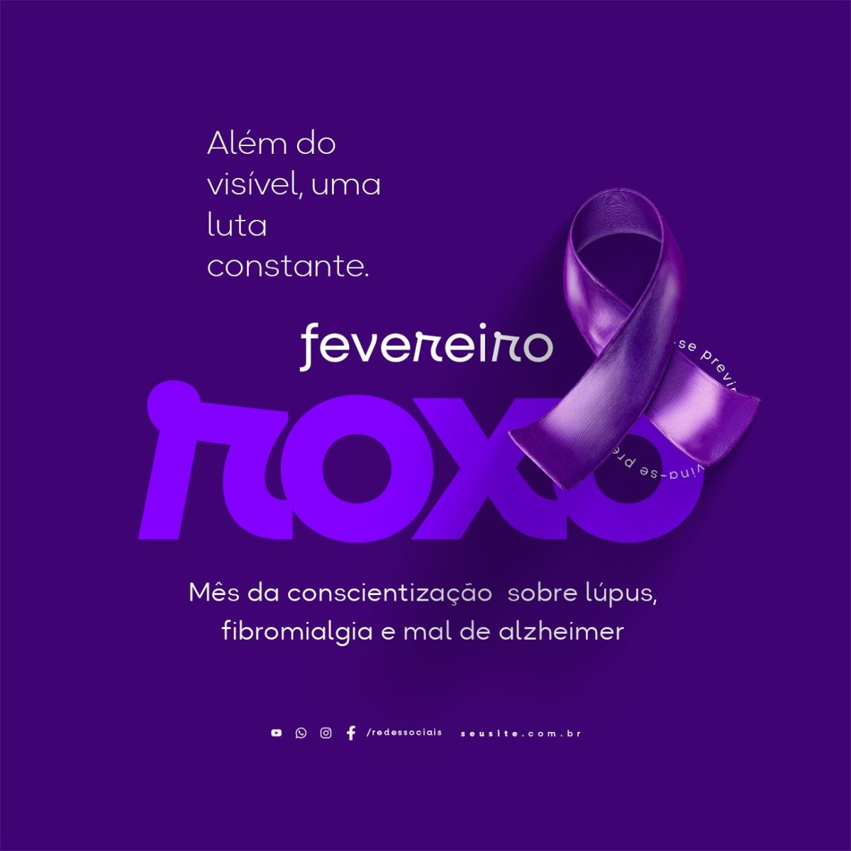 Fevereiro Roxo Mês da Conscientização Lúpus Fibromialgia Alzheimer PSD Editável