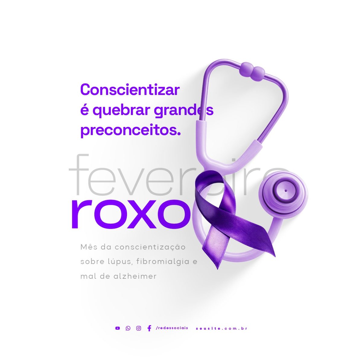 Fevereiro Roxo Mês da Conscientização Saúde PSD Editável