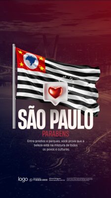 São Paulo Parabéns Celebração Aniversário Cidade Metrópole PSD Editável