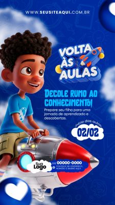 Story Volta às Aulas Decole Rumo ao Conhecimento Social Media Template PSD Editável