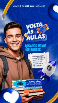 Volta às Aulas Alcance Novos Horizontes Banner Estudantil PSD Editável