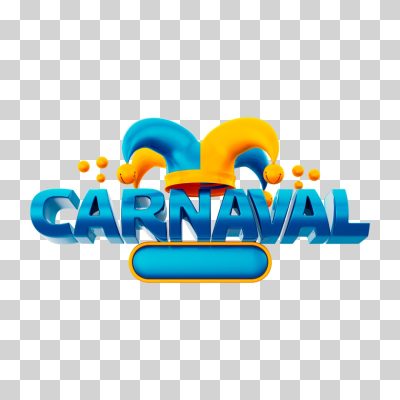 Carnaval Logo 3D Azul e Amarelo Chapéu de Bobo PNG Transparente