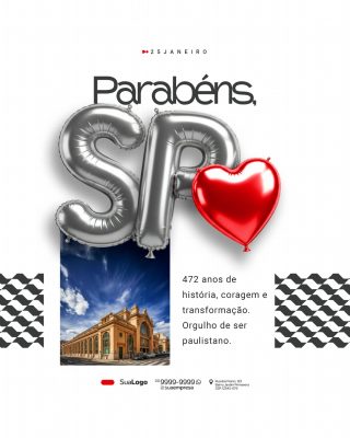 Aniversário de São Paulo 25 Janeiro Parabéns SP PSD Editável