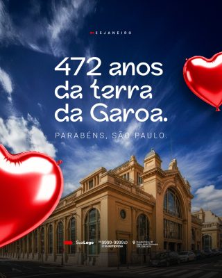 São Paulo 25 Janeiro Aniversário da Garoa Parabéns PSD Editável
