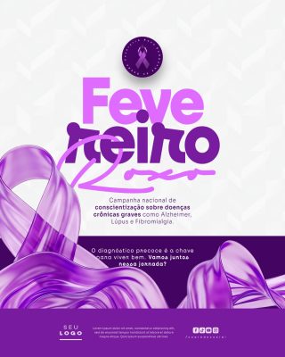 Fevereiro Roxo Campanha Doenças Crônicas Banner Saúde PSD Editável