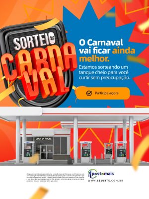Posto de Gasolina Sorteio de Carnaval Tanque Cheio Abastecimento PSD Editável