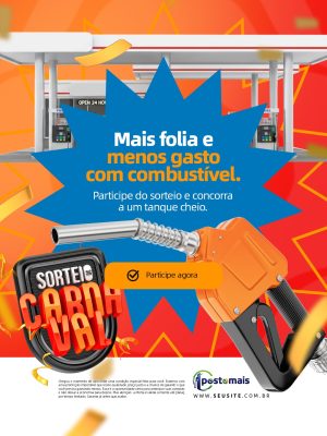 Posto de Gasolina Sorteio de Carnaval Tanque Cheio PSD Editável