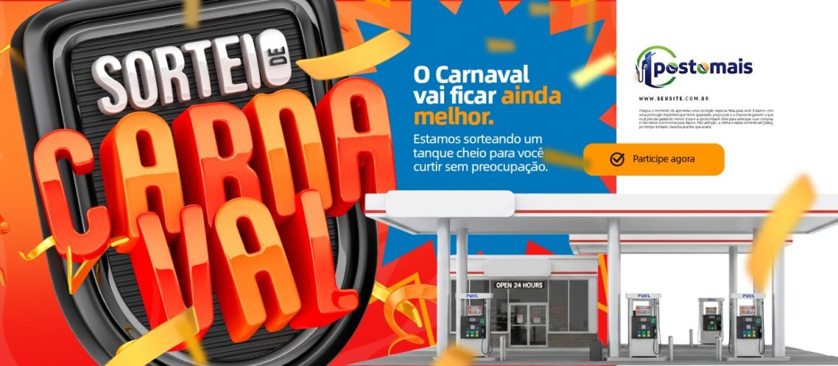 Posto de Gasolina Sorteio de Carnaval Tanque Cheio PSD Editável