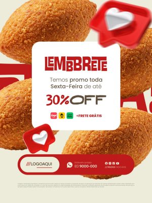 Pastelaria Lembrete Promoção Sexta-Feira 30% Off Frete Grátis PSD Editável