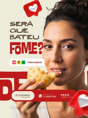 Pastelaria Será Que Bateu Fome? Frete Grátis com iFood e Uber Eats PSD Editável