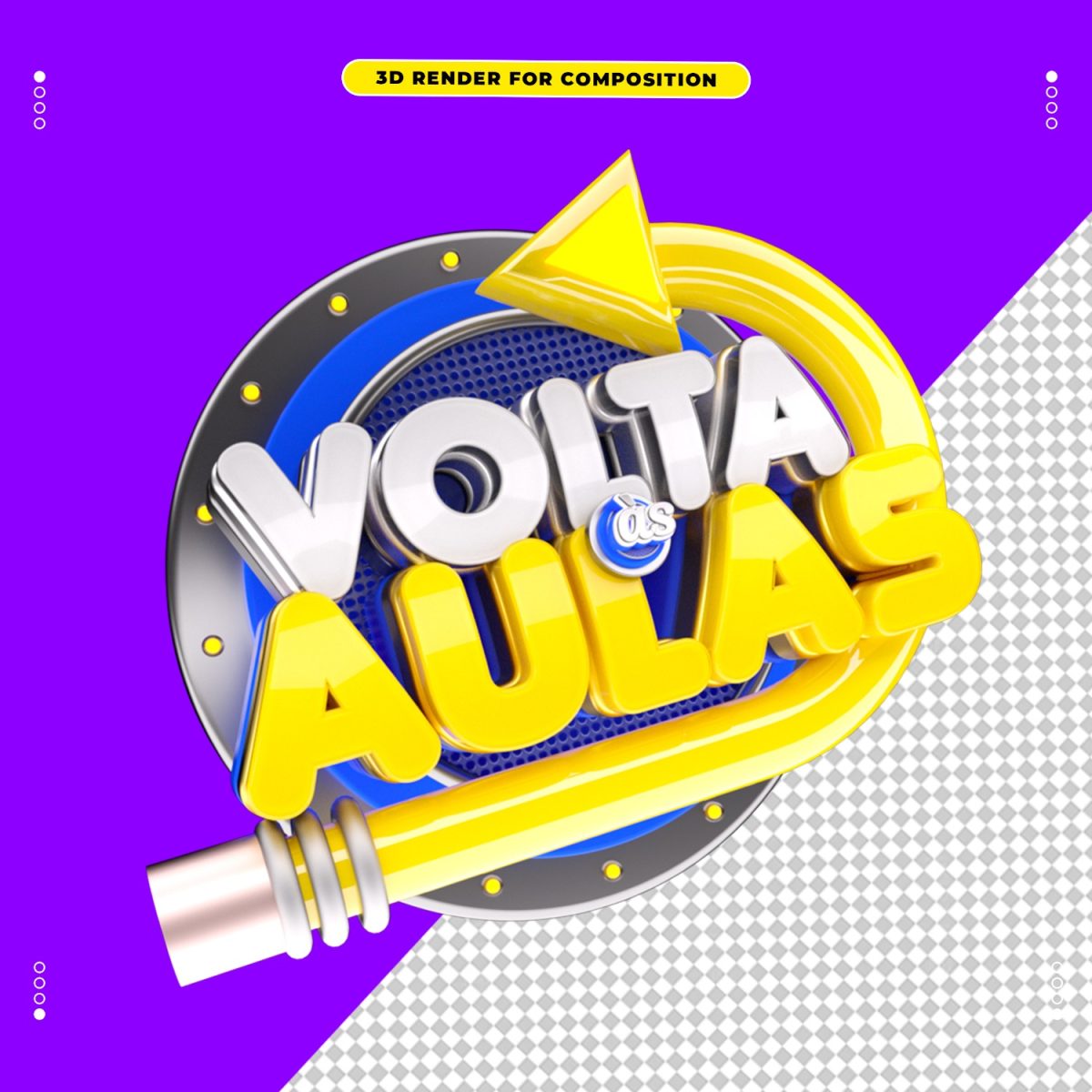 Volta às Aulas Render 3D Ícone Educativo PSD Editável