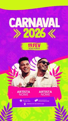 Carnaval 2026 Evento Festivo Entrada Artistas PSD Editável