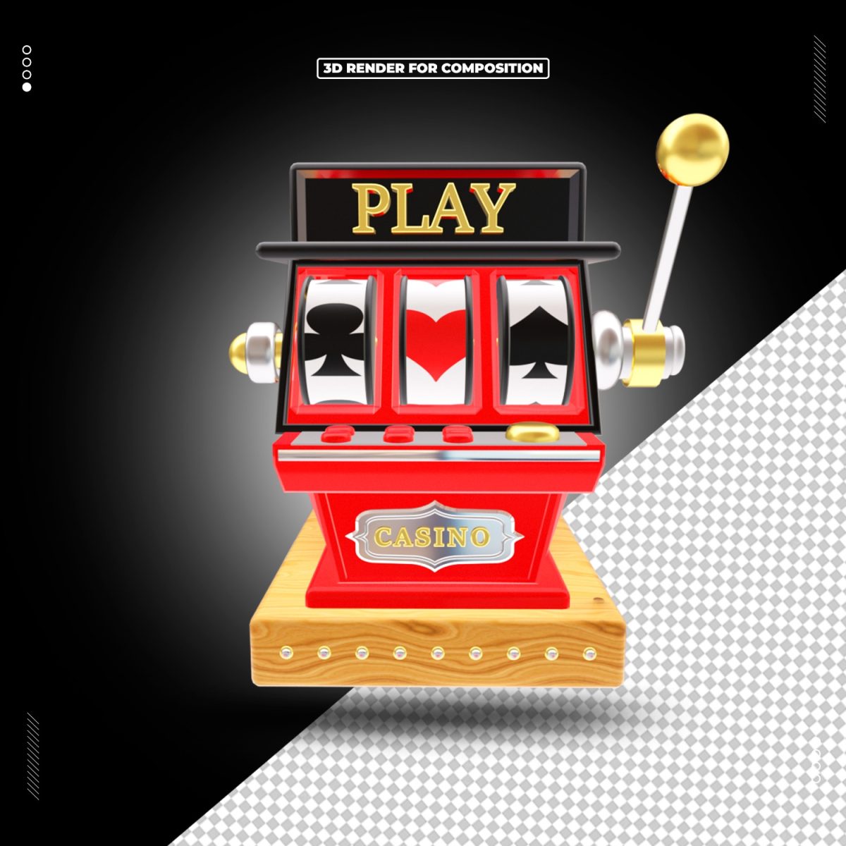 Máquina de Slot Casino Ícone 3D em Render Vermelho e Dourado PSD Editável