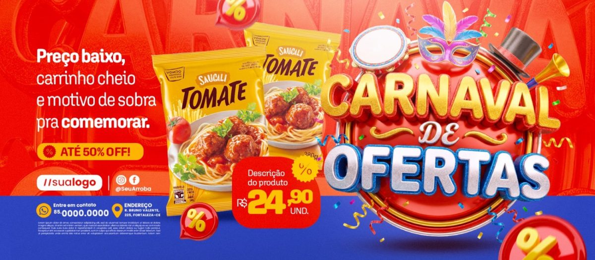 Banner Supermercado Carnaval de Ofertas Preço Baixo PSD Editável