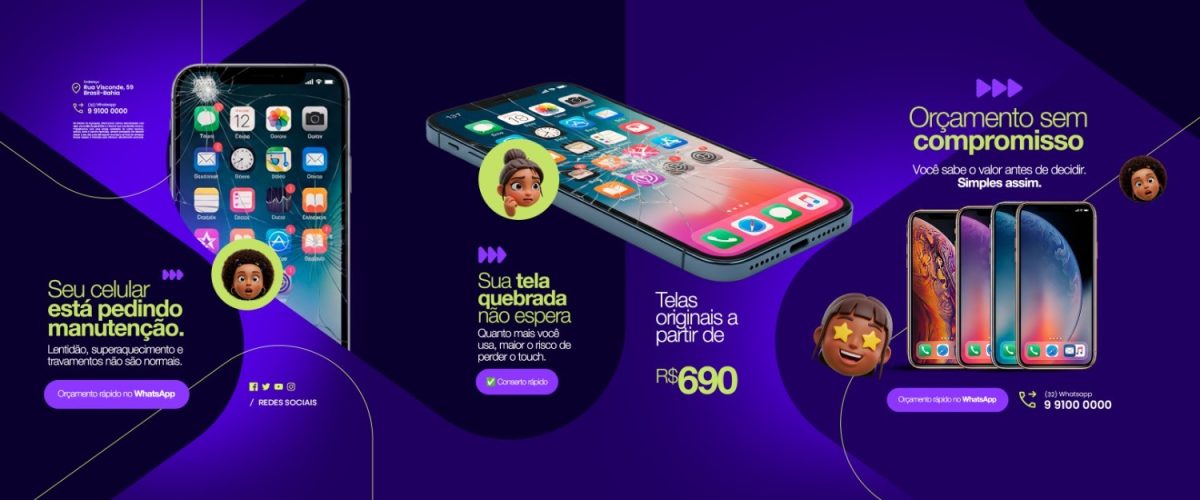 Carrossel Manutenção de Celulares Tela Quebrada Telas Originais R$690 PSD Editável