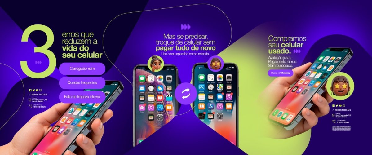 Carrossel Manutenção de Celulares 3 Erros Reduzem a Vida Troque e Compramos Usado PSD Editável