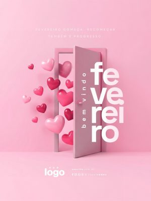 Frase Motivacional Bem Vindo Fevereiro Recomeçar Também É Progresso PSD Editável