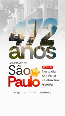 Aniversário de São Paulo 472 Anos Celebração Festiva PSD Editável