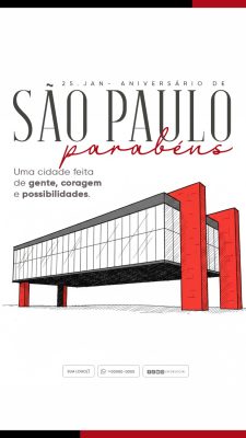 São Paulo Parabéns 25 Jan Aniversário Template Festivo PSD Editável