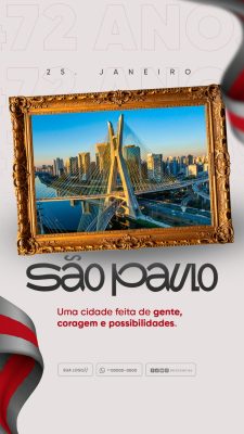 São Paulo Aniversário 25 de Janeiro Cidade de Gente Coragem PSD Editável