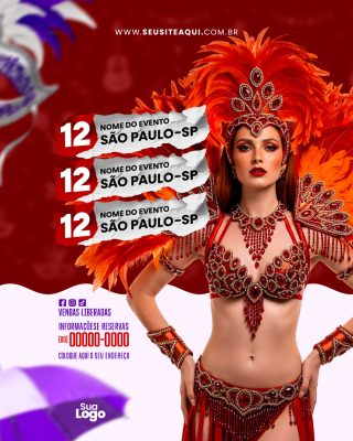 Flyer Carnaval Vendas Liberadas Promoção de Evento Festivo PSD Editável
