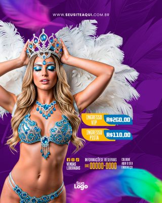 Flyer Carnaval Festas Ingresso VIP Pista Vendas Liberadas PSD Editável
