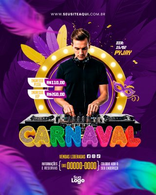 Flyer Carnaval Evento Discoteca Festa DJ Folia PSD Editável