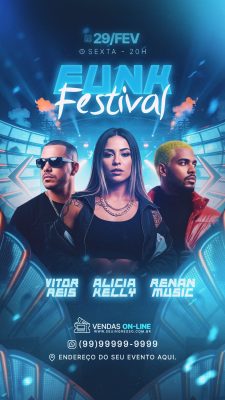 Funk Festival 29 Fevereiro Sexta Noite Flyer Evento Story PSD Editável