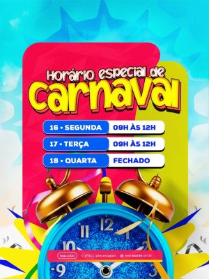 Carnaval Horário Especial Agenda de Atendimento Festivo PSD Editável