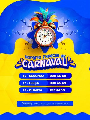 Carnaval Horário Especial Agenda Festiva PSD Editável