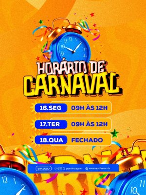 Carnaval Horário de Carnaval com Alarme e Confeti PSD Editável