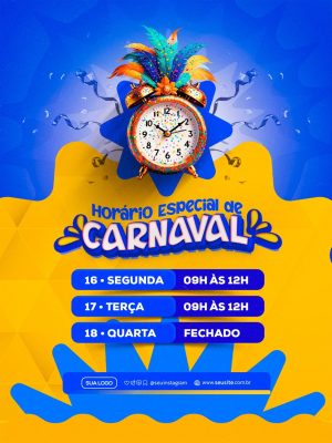 Carnaval Horário Especial Banner Rede Social PSD Editável