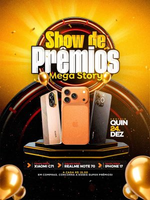 Sorteio Show de Prêmios Mega Story Quinzena 24 Dez PSD Editável