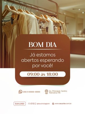 Loja de Roupas Bom Dia Já Estamos Abertos Promoção