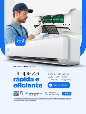 Ar Condicionado Limpeza Rápida e Eficiente Social Media PSD Editável