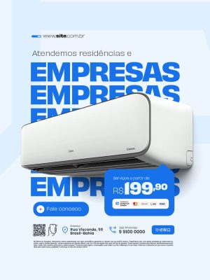 Ar Condicionado Atendemos Residências e Empresas Social Media PSD Editável