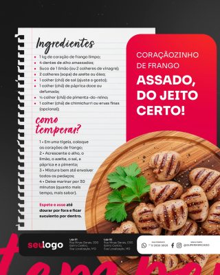 Receita Temperar Coração de Frango Açougue Supermercado Social Media PSD Editável