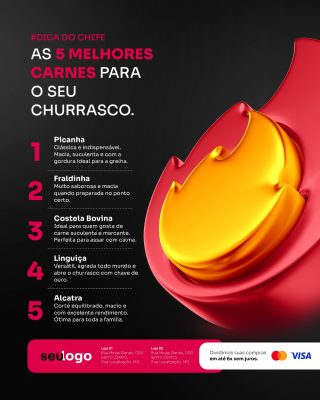 Cinco Melhores Carnes para o Churrasco Açougue Supermercado Social Media PSD Editável