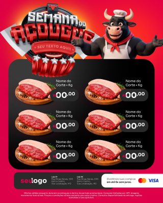 Encarte de Ofertas Semana do Açougue Açougue Supermercado Social Media PSD Editável