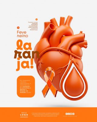 Fevereiro Laranja Conscientização Leucemia Doação Medula Óssea Coração Fita PSD Editável