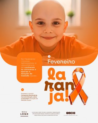 Fevereiro Laranja Conscientização Leucemia Medula Óssea Template PSD Editável