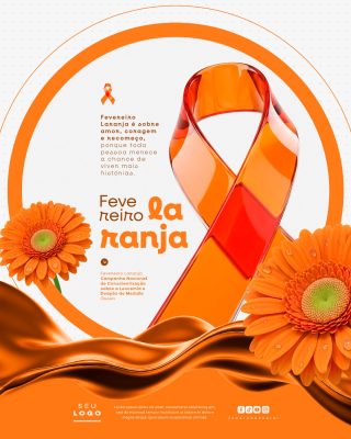 Fevereiro Laranja Campanha Conscientização sobre a Leucemia   Floral PSD Editável