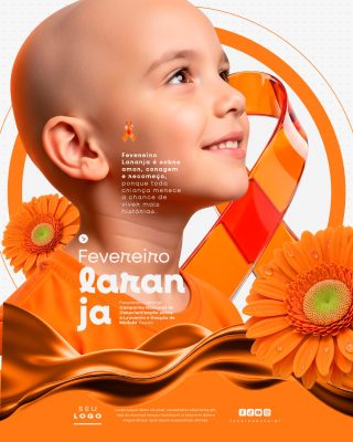 Fevereiro Laranja Criança Coragem Recomeço Banner PSD Editável