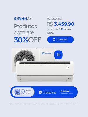 Ar Condicionado Produtos com Até 30% Off Social Media PSD Editável