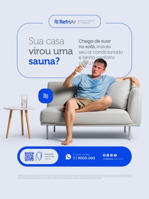 Ar Condicionado Sua Casa Virou Uma Sauna Social Media PSD Editável