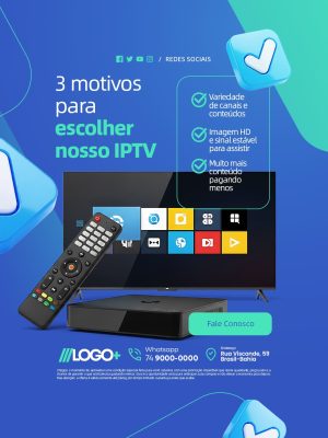 Três Motivos para Escolher Nosso IPTV Social Media PSD Editável