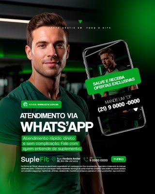 Loja de Suplementos Atendimento Via WhatsApp Social Media PSD Editável