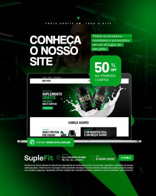 Loja de Suplementos Conheça o Nosso Site Social Media PSD Editável
